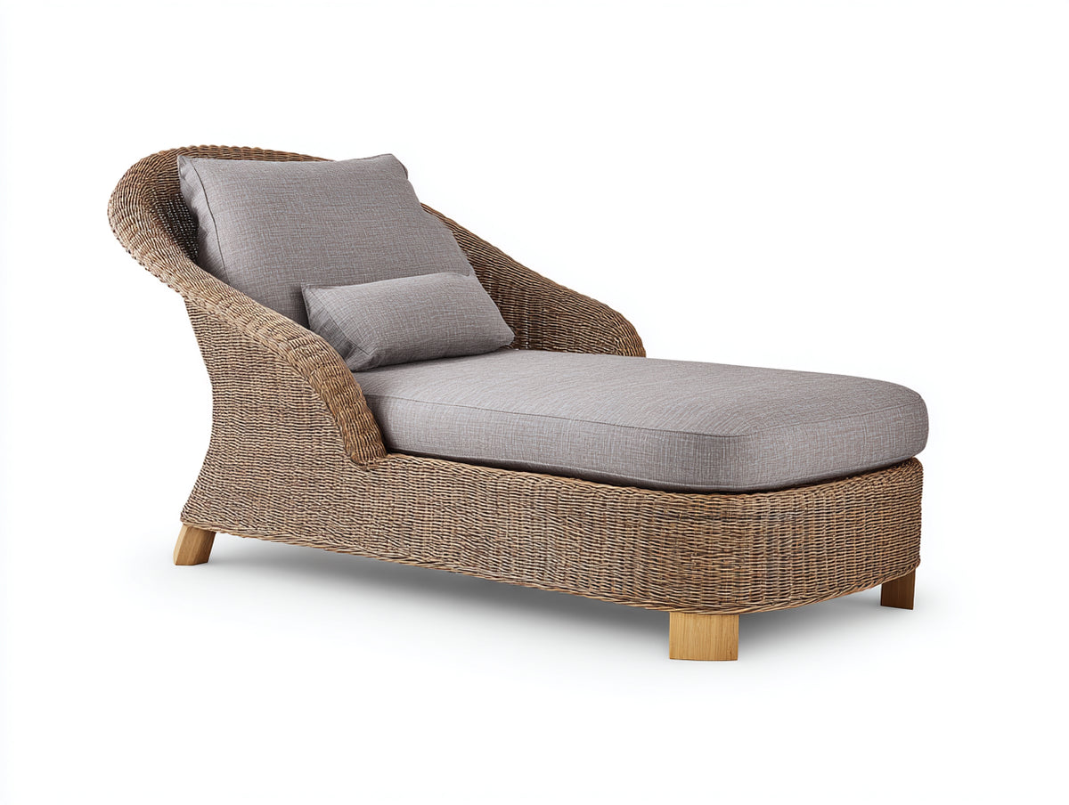 Tumbona de ratán 200x70x80 cm - madera natural - diseño clásico para jardín y terraza