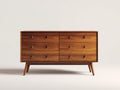 Cómoda de 6 cajones en madera 160x40x80 cm - acabado madera nogal - estilo moderno retro para dormitorio