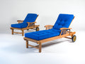 Tumbonas de jardín 200x70x85 cm - Estructura de madera natural con cojín azul - Diseño reclinable con ruedas para exterior