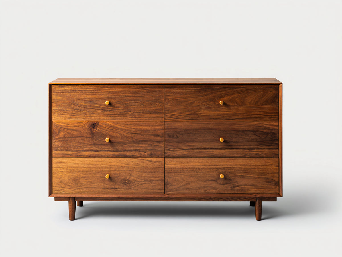 Cómodas de madera 120x42x82 cm - marrón nogal - 6 cajones estilo moderno