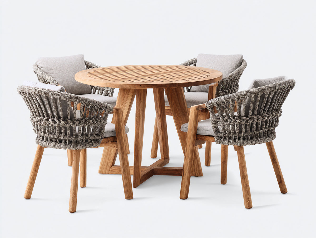 Conjuntos de comedor de jardín de madera 120 x 120 x 75 cm - Natural y gris - Estilo moderno con 4 sillas
