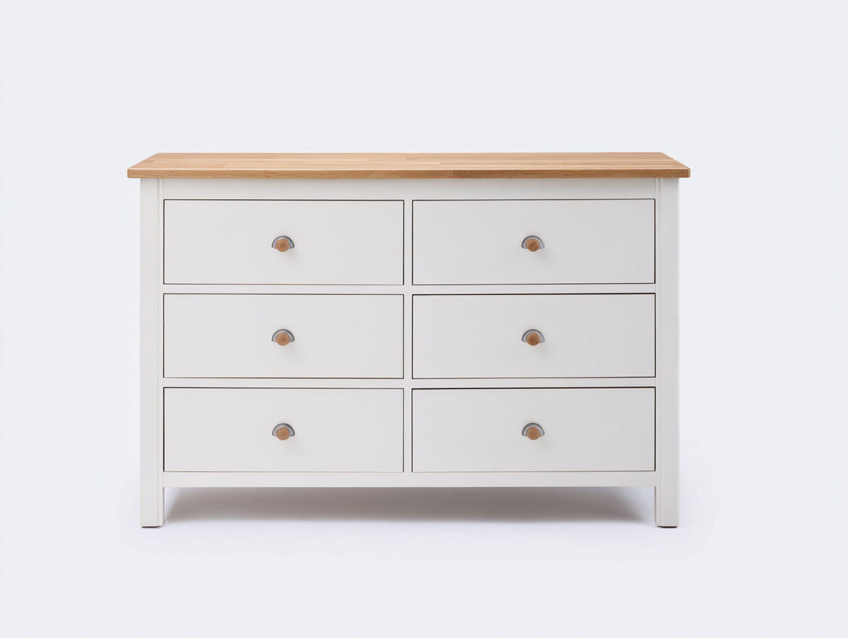 Cómodas - Madera MDF y acabado blanco con cubierta efecto madera 140 x 40 x 80 cm - Diseño moderno con 6 cajones de almacenamiento
