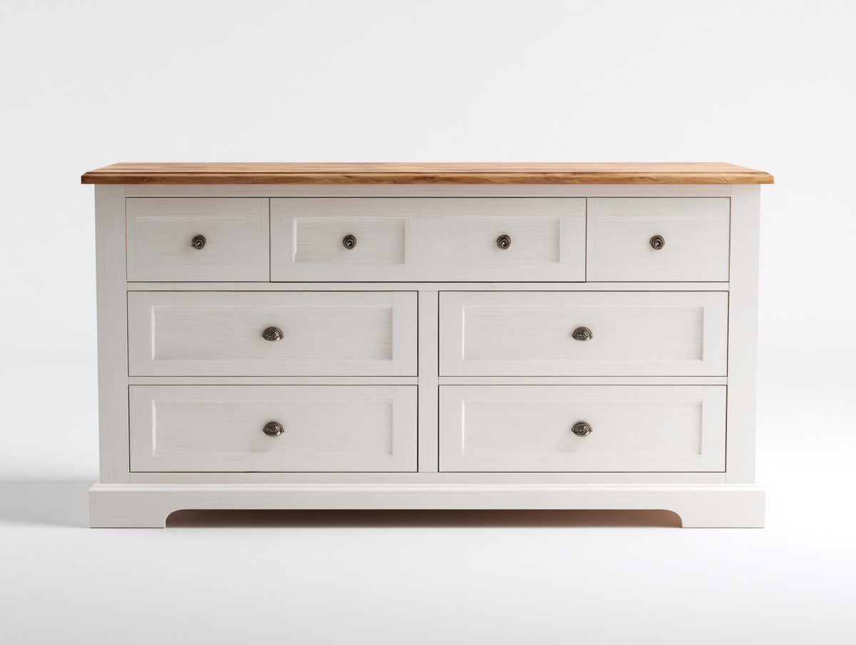 Cómodas 120x40x85 cm - madera acabado blanco y cubierta marrón - estilo clásico con almacenamiento