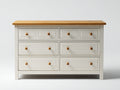 Cómoda de 8 cajones de madera 160x40x85 cm blanco y madera natural estilo clásico