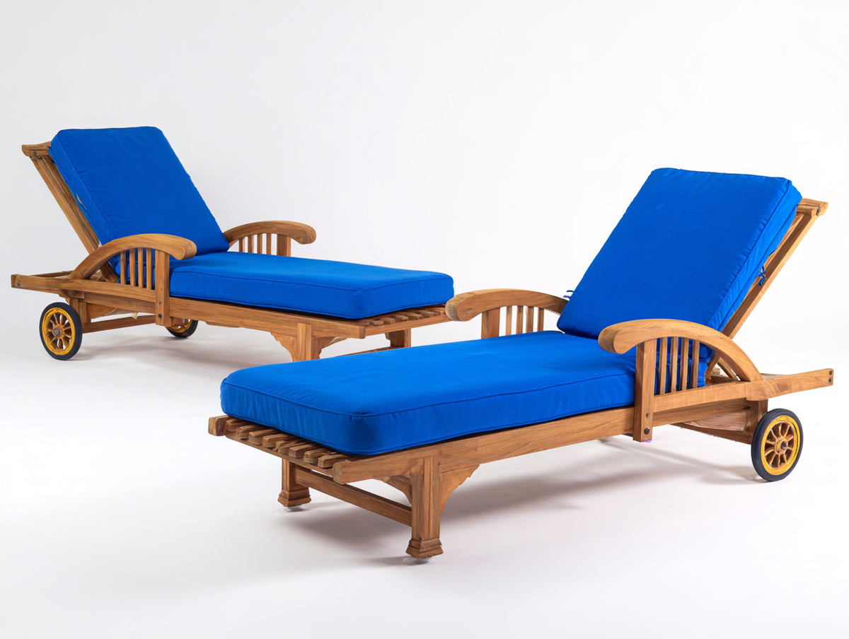 Tumbonas de madera 190 x 70 x 80 cm - Natural y azul - Diseño clásico con respaldo ajustable conjunto de 2 piezas