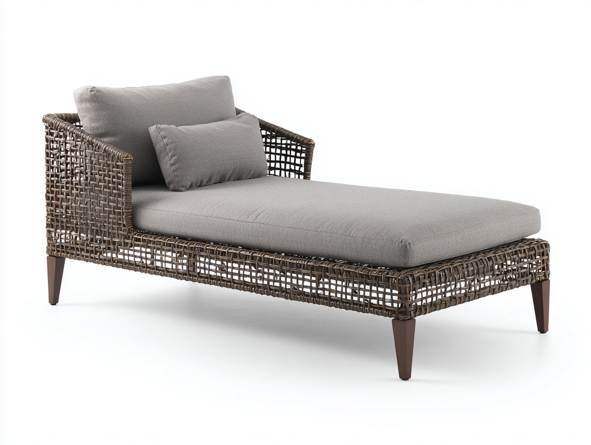 Tumbonas de jardín de ratán sintético con cojín acolchado 180 x 75 x 70 cm - color marrón y gris claro - estilo moderno para exterior