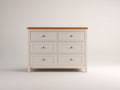 Cómoda de madera con 6 cajones 120x40x85 cm - blanco y madera natural - diseño clásico para dormitorio