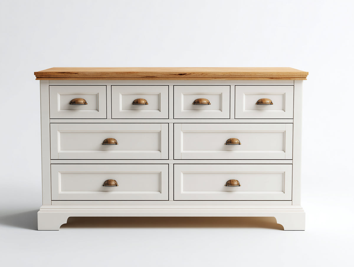 Cómoda de madera con cajones 180x45x90 cm - color blanco y roble - diseño clásico con almacenamiento