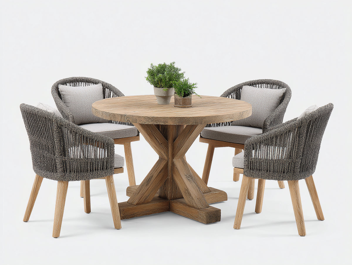 Conjunto de comedor de jardín de madera y ratán sintético 120 x 120 x 75 cm - color gris y madera - estilo moderno para exterior