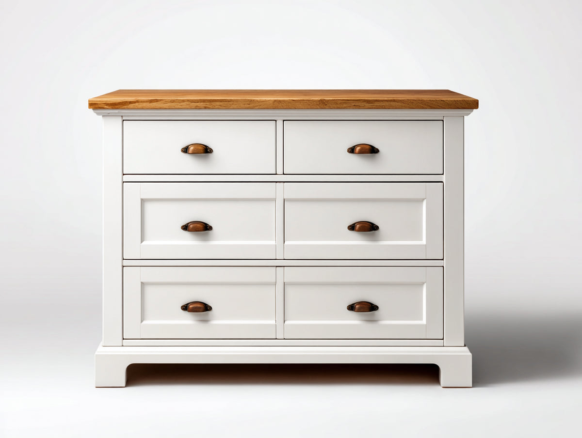 Cómodas de madera 110x45x90 cm - blanco y madera natural - 6 cajones estilo rústico
