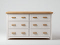 Cómoda de 6 cajones en tablero de madera 120x40x80 cm - blanco y madera natural - estilo moderno para dormitorio