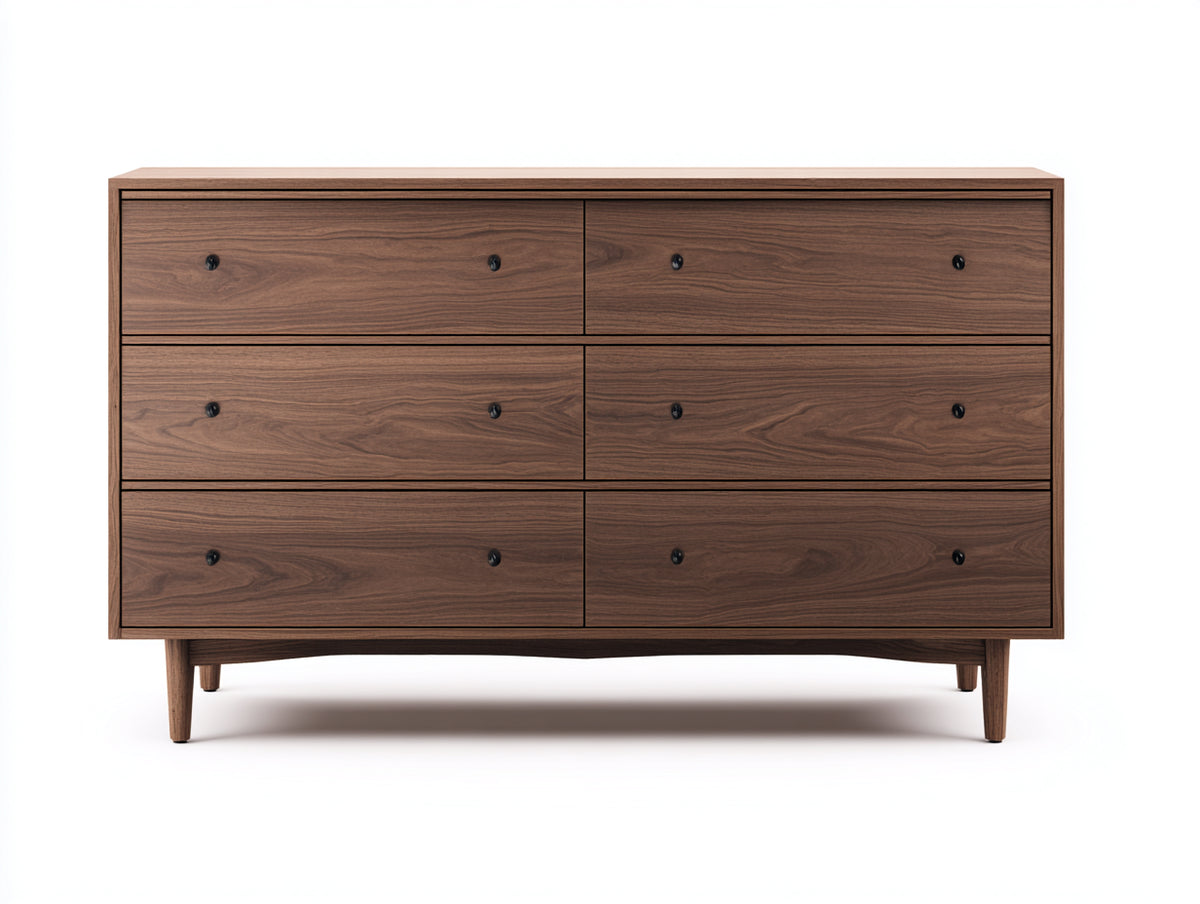 Cómoda de 6 cajones de madera 160x45x80 cm nogal estilo moderno