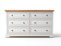 Cómoda de madera 160x40x80 cm - MDF acabado blanco y madera natural - Diseño clásico con 6 cajones para dormitorio