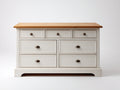 Cómoda de madera 140x40x80 cm - MDF acabado blanco y madera natural - Diseño clásico con 7 cajones para dormitorio
