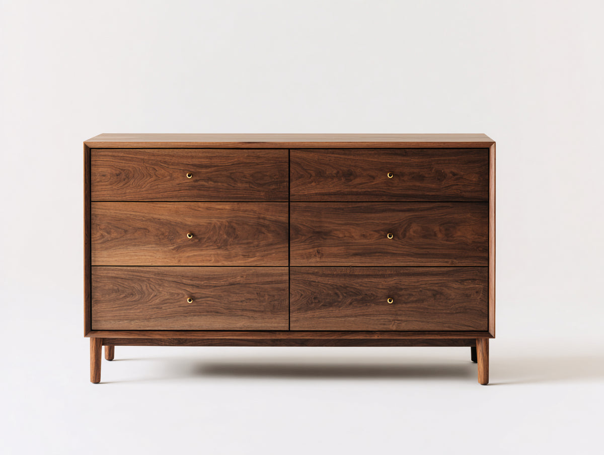 Cómoda de 6 cajones de madera 160x45x80 cm nogal oscuro estilo moderno
