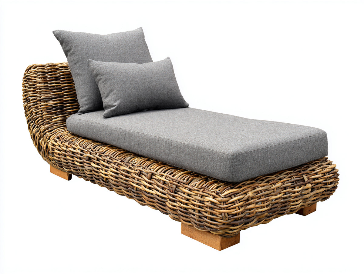 Tumbonas de ratán 200x75x70 cm - Estructura tejida con cojín gris - Diseño natural para jardín y terraza