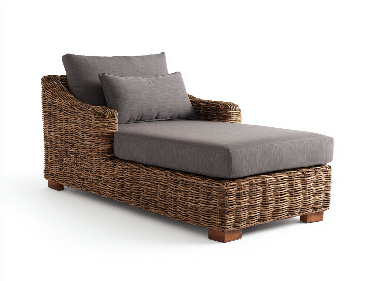 Tumbonas de ratán 180 x 75 x 70 cm - Natural y gris - Diseño moderno con respaldo acolchado