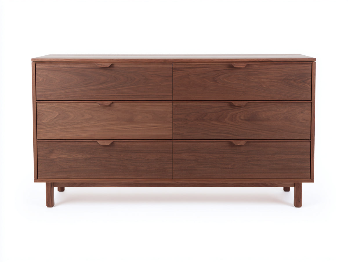 Cómoda de madera con cajones 180x45x85 cm - color nogal - diseño moderno con almacenamiento